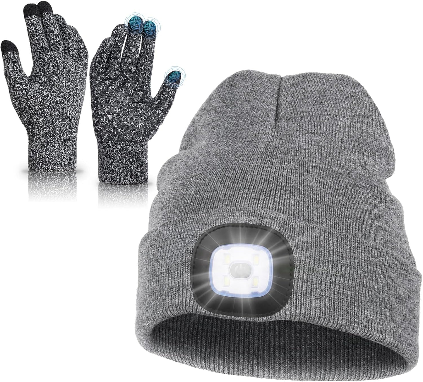 USB Rechargeable LED Beanie & Gloves Set - Stay Warm & Visible!