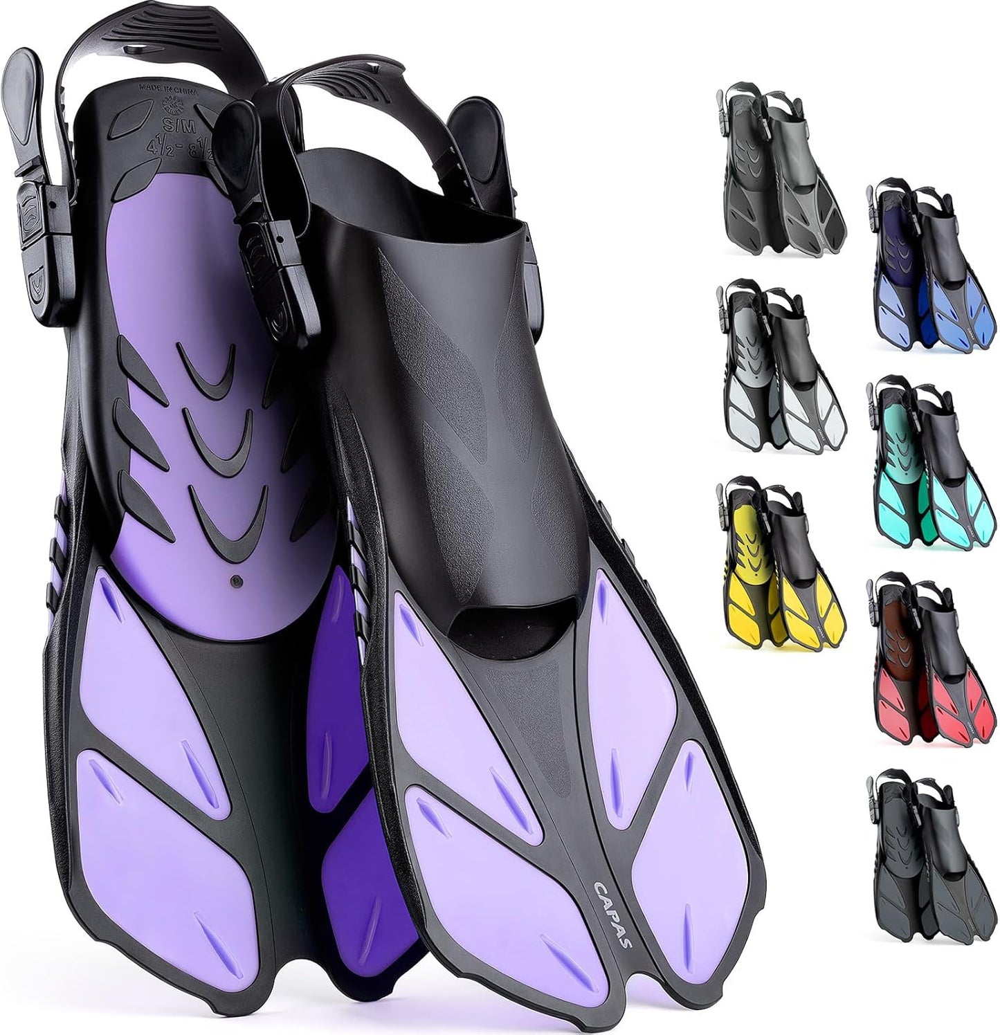 CAPAS Snorkel Fins for Adults and Kids - Adjustable Swim Fins