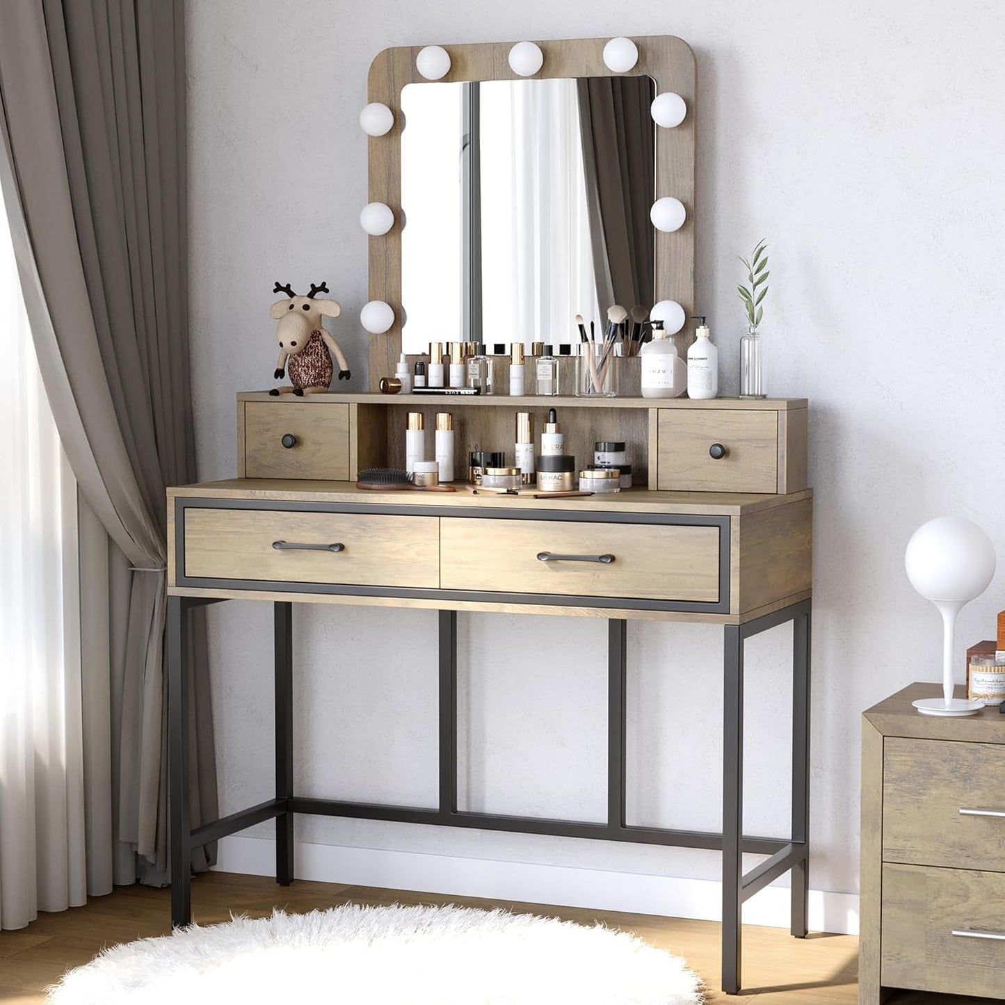 3 Color Lighted Vanity Desk - Luxe Glam Makeup Station by FansaFurn