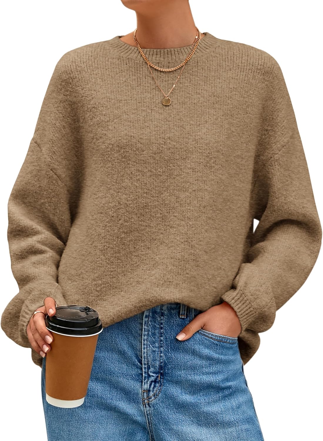 Oversized Crewneck Pullover Sweater for Women - Cozy Fall Fashion