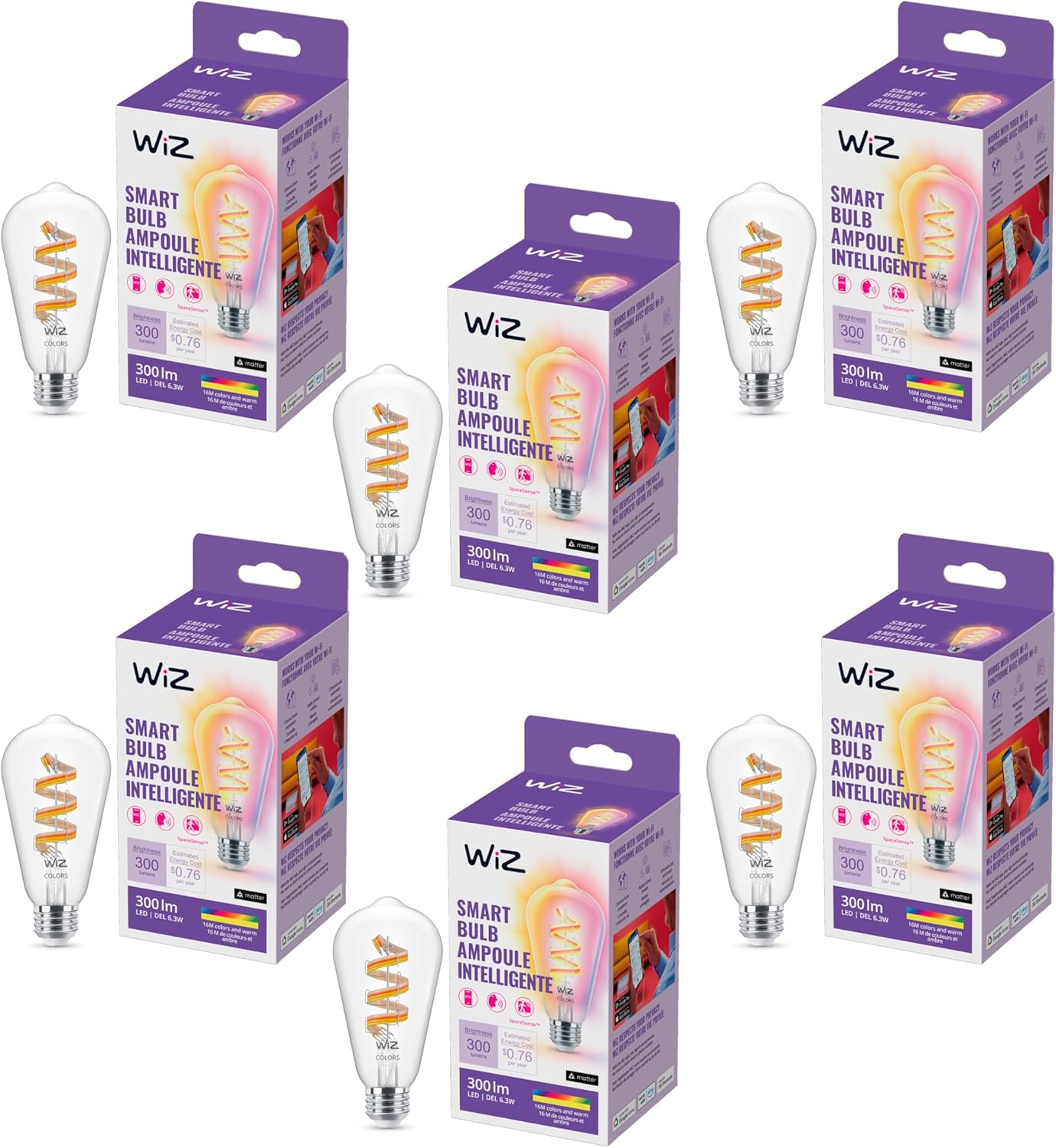 WiZ Color ST19 Smart Bulb Pack of 6 - Enhance Your Lighting