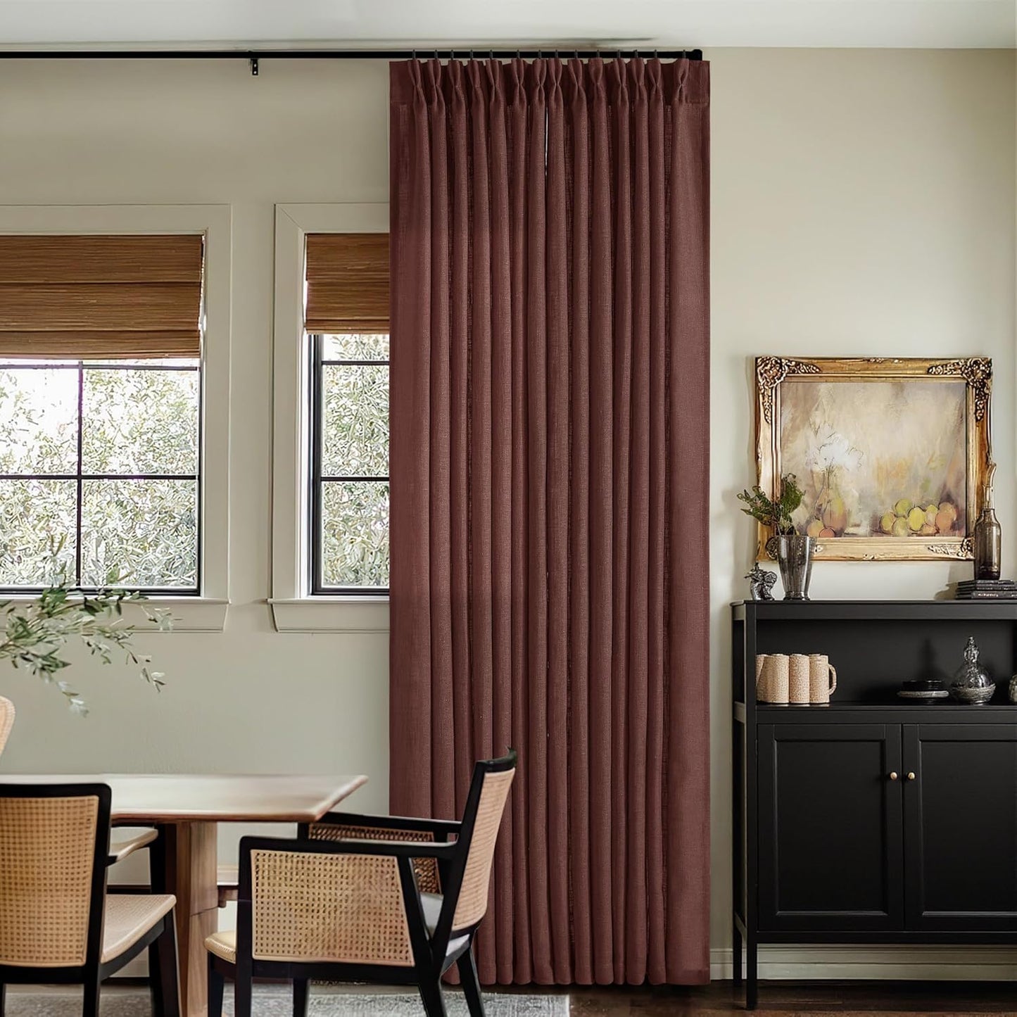Chestnut Brown Linen Pinch Pleated Curtains for Living Room