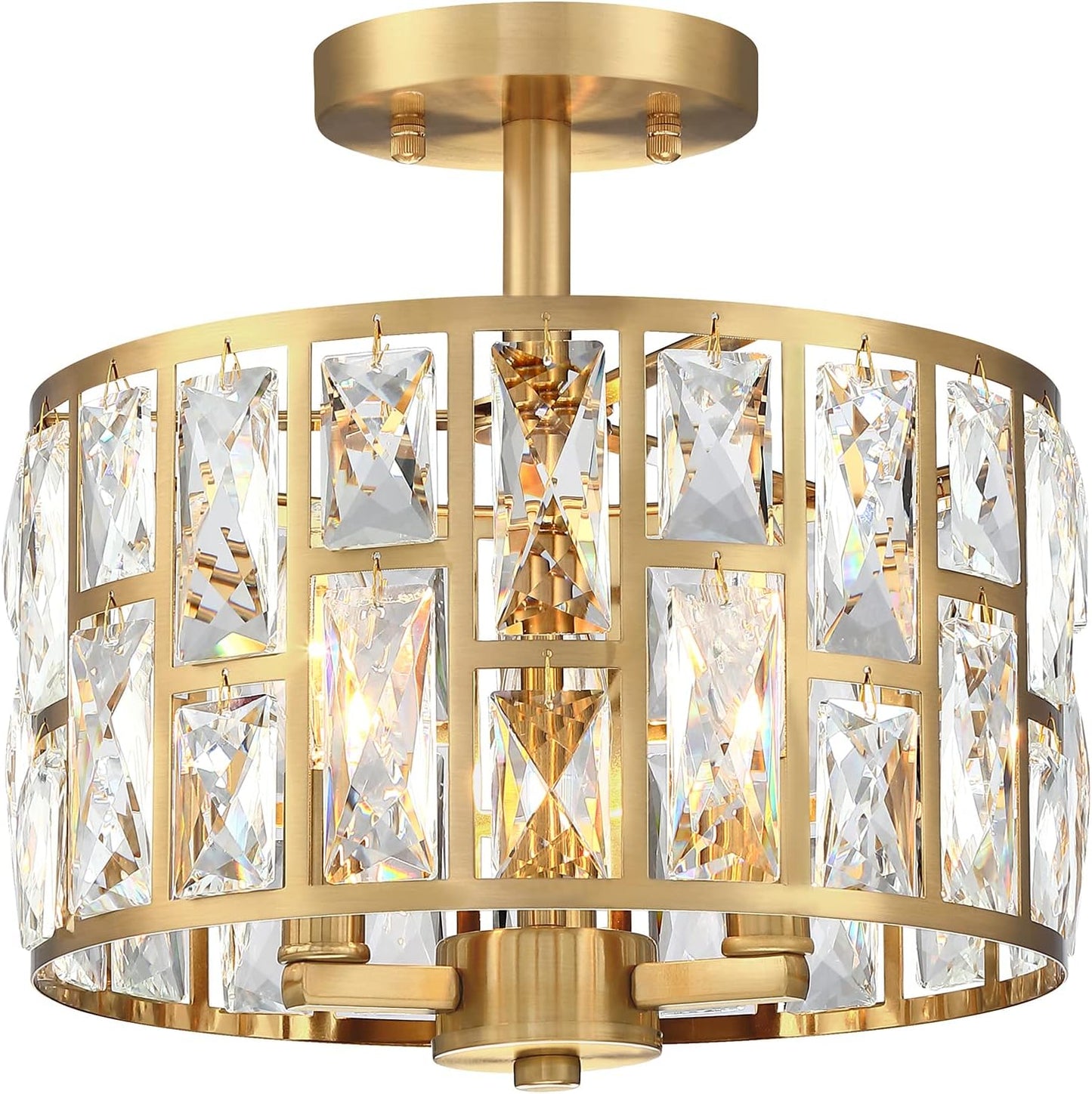 MEXO Gold Finish Crystal Semi Flush Mount Ceiling Light Fixture