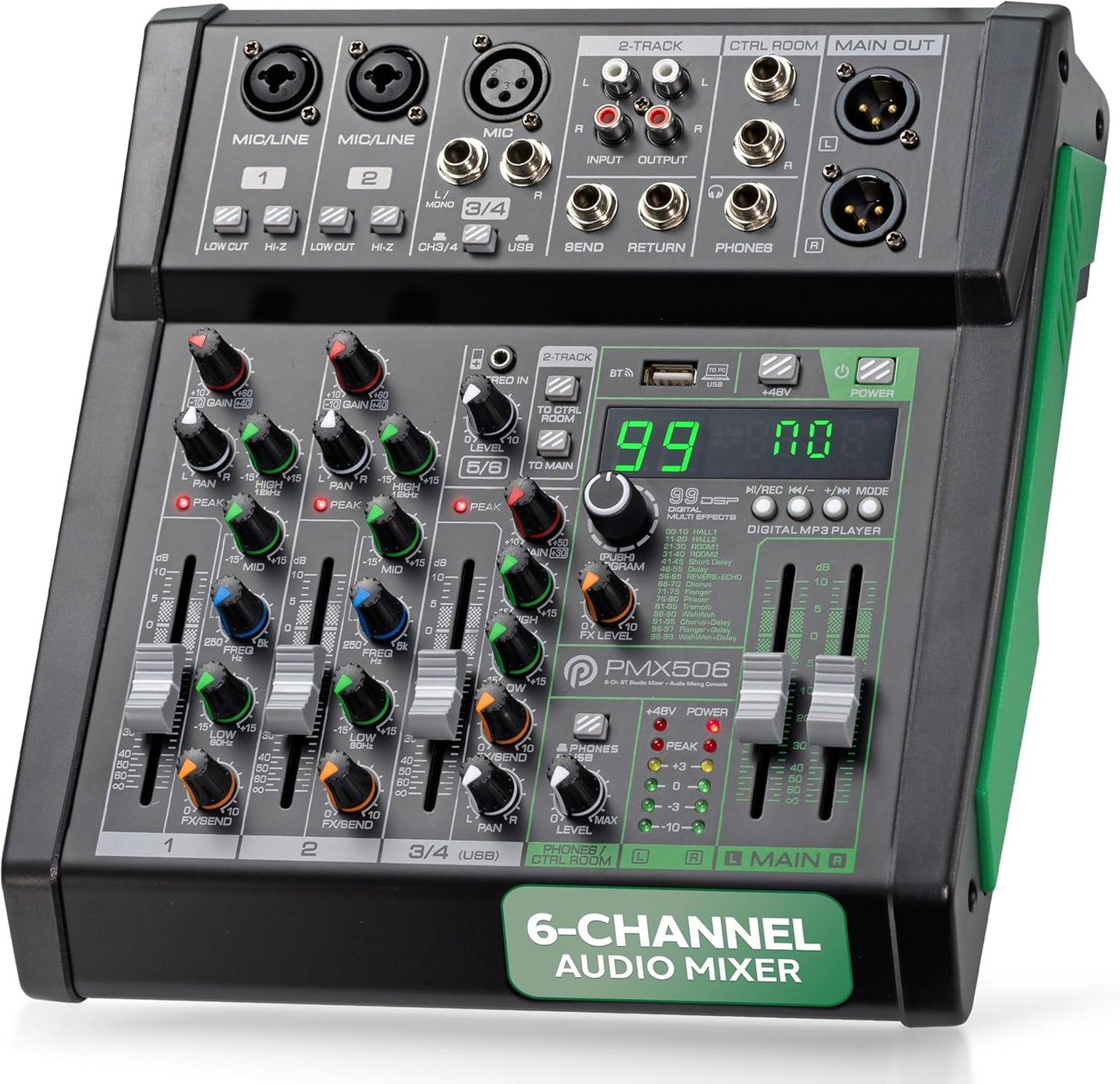 Pyle 6-Channel Audio Mixer for DJs with Bluetooth and Effects