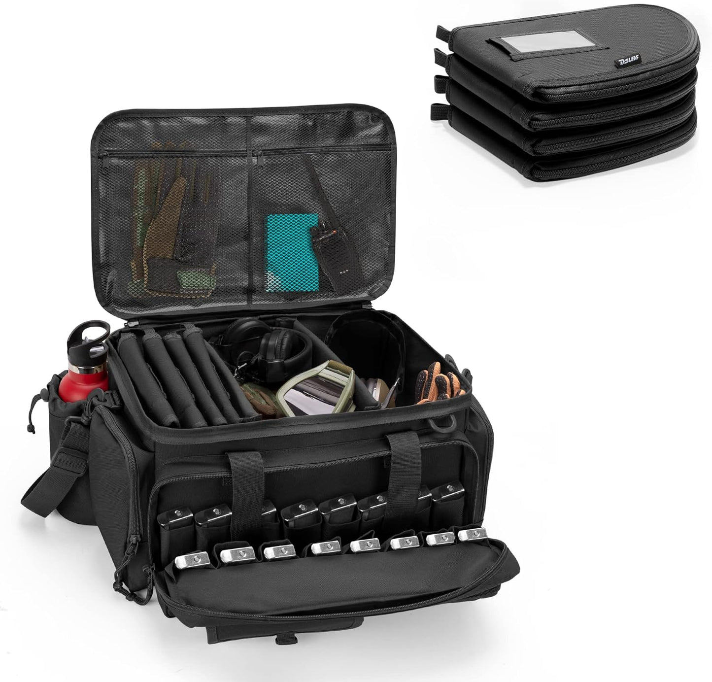 DSLEAF Tactical Pistol Range Bag with 4 Pistol Cases and More