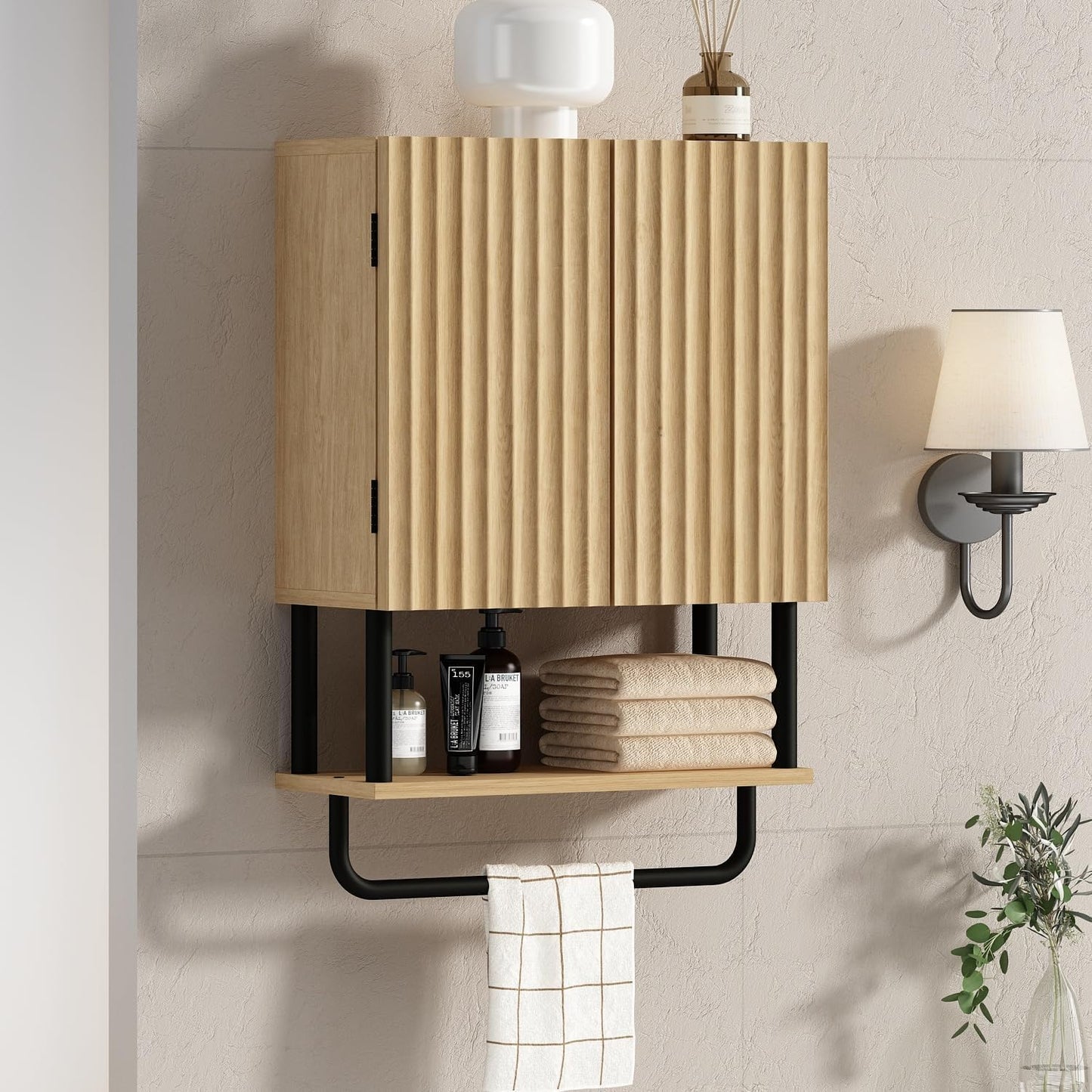 RUSTOWN Farmhouse Bathroom Wall Cabinet with Adjustable Shelf