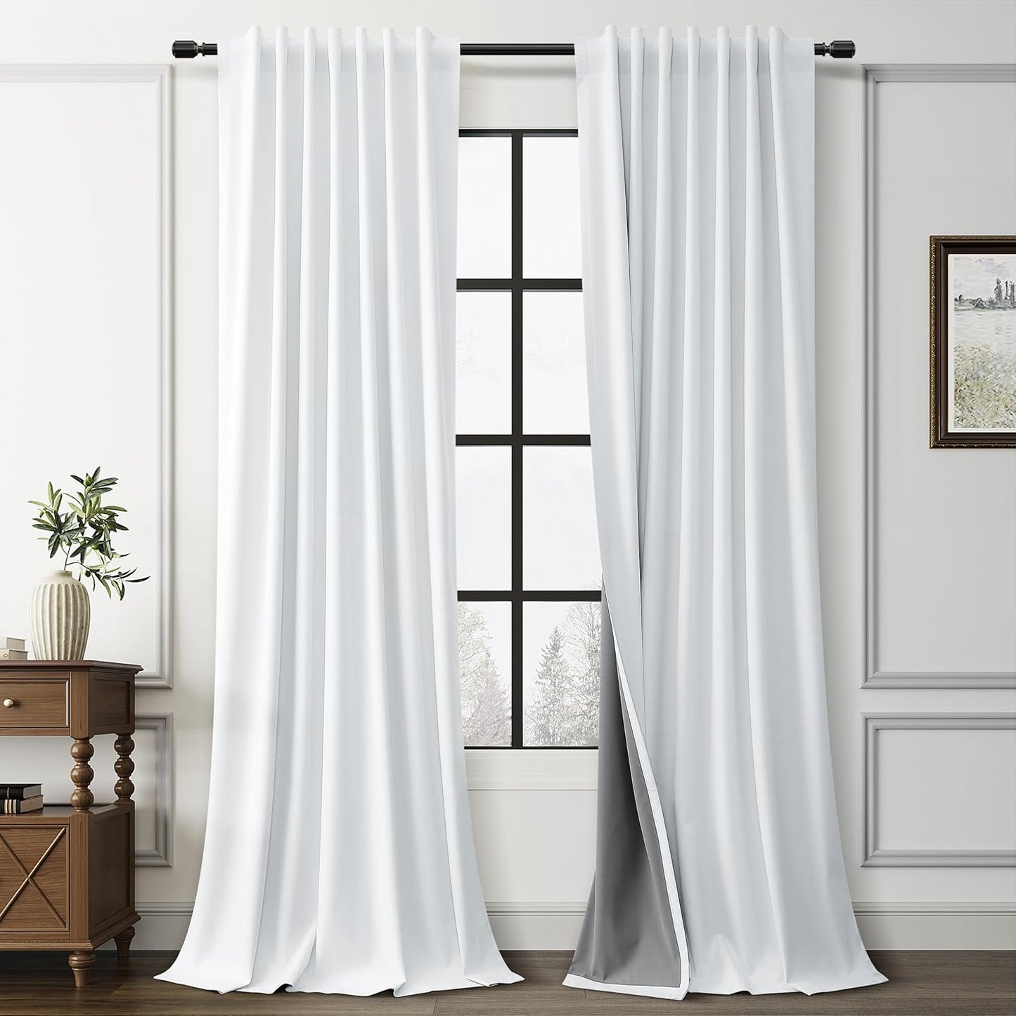 Guken White Linen Blackout Curtains for Bedroom 84 Inch Length