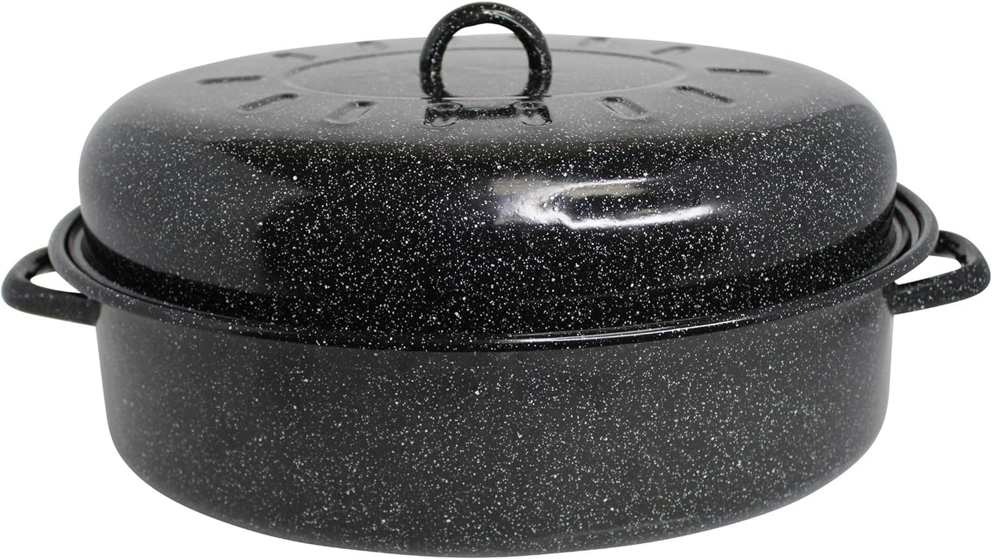 MIRRO 18in Enamel Oval Roaster with Lid for Perfect Roasting