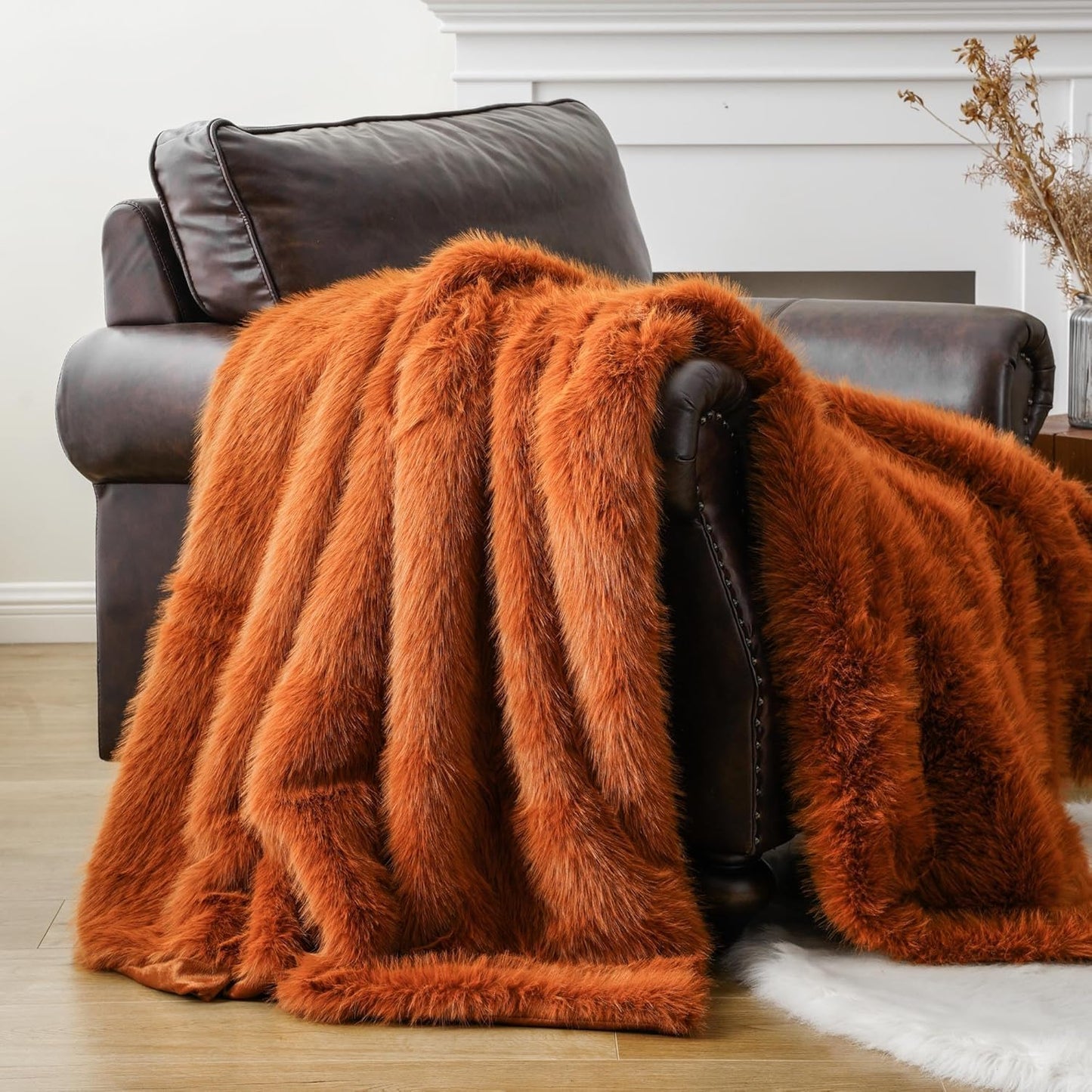 Luxury Fall Faux Fur Throw Blanket for Cozy Home Decor