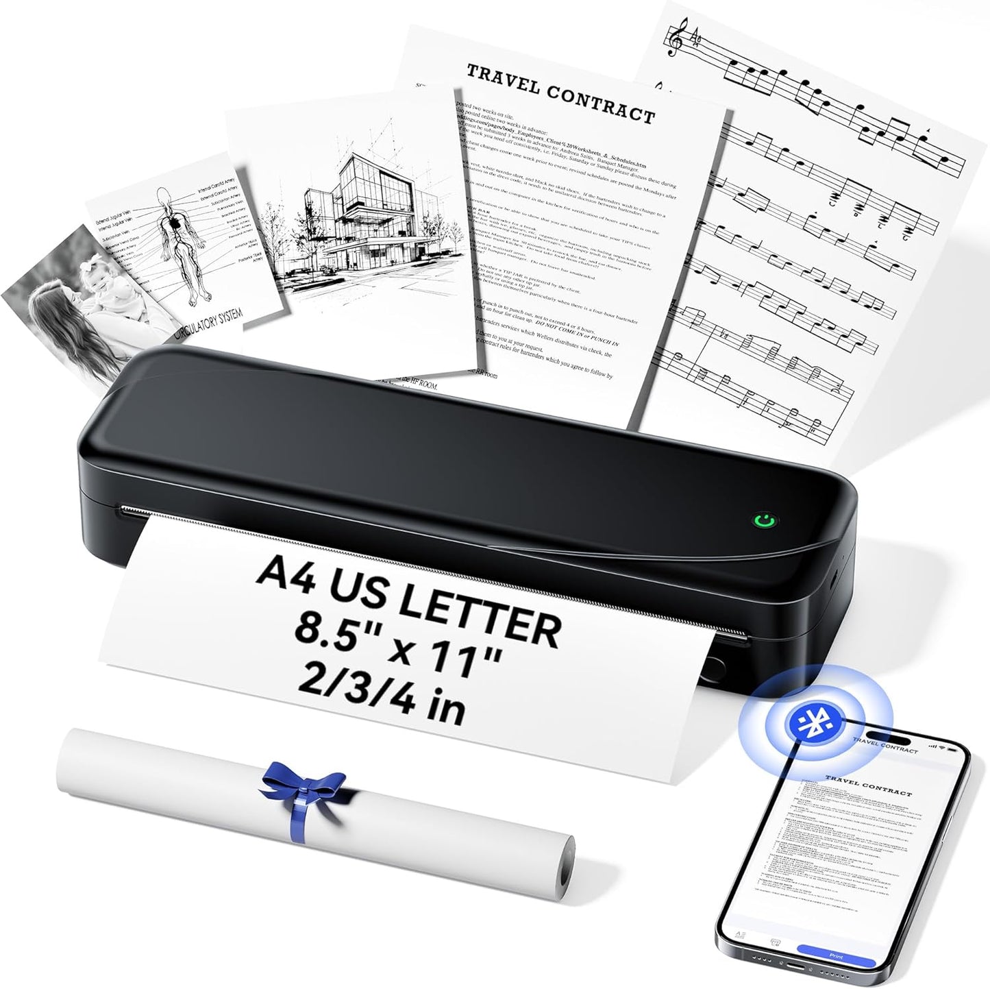 NelkoGlobal Portable Bluetooth Printer: Inkless Anywhere Print