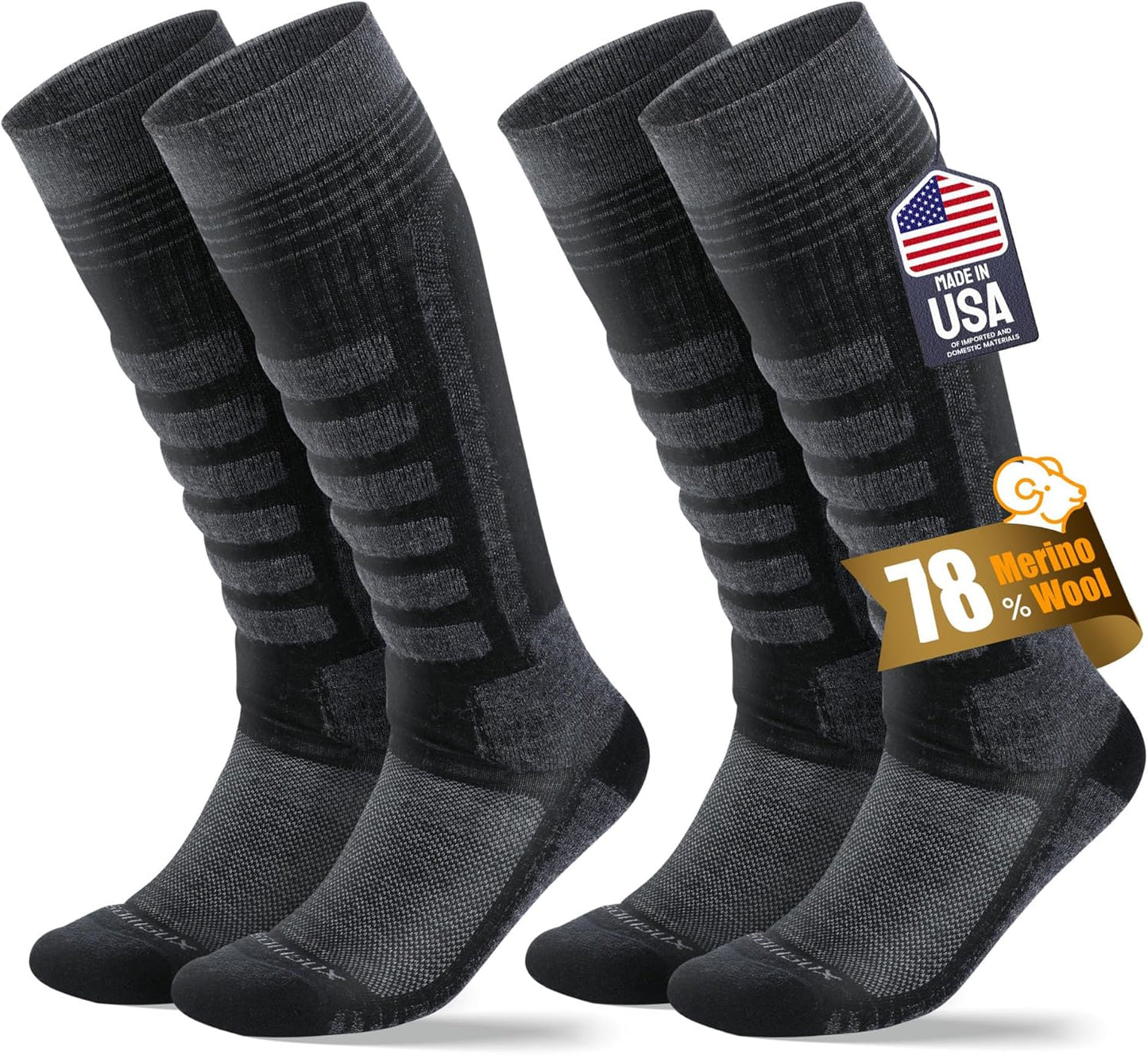 2-Pair Merino Wool Ski Socks for Ultimate Warmth & Comfort