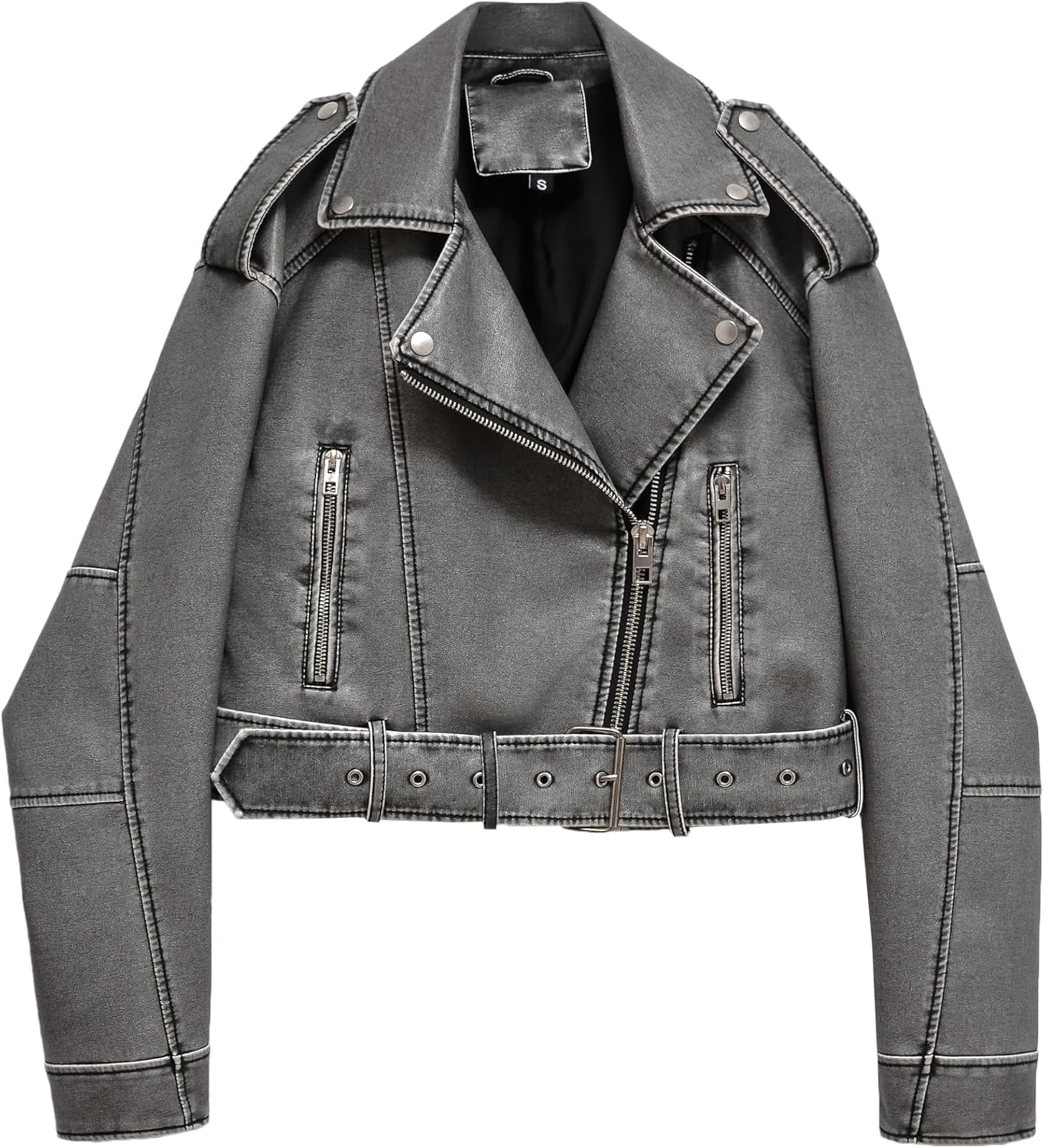 LY VAREY LIN Women Faux Leather Cropped Jacket for Stylish Looks