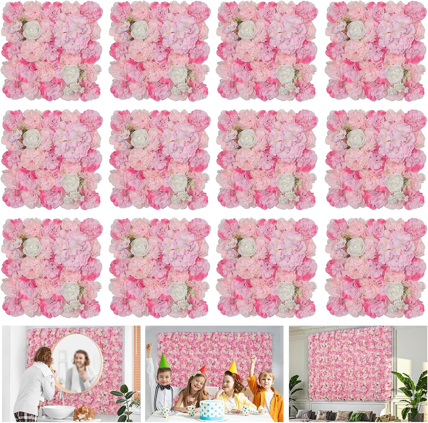 Flower Wall Backdrop 12 Piece Floral Panel for Events and Decor