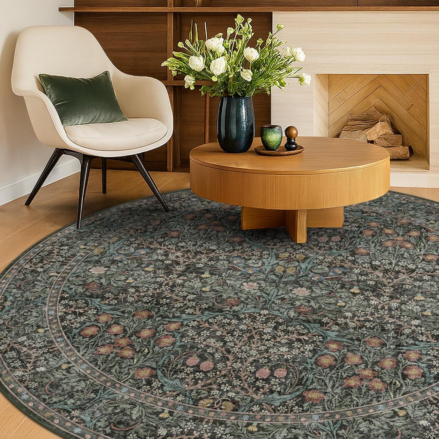 Washable Round Area Rug for Living Room and Bedroom Decor