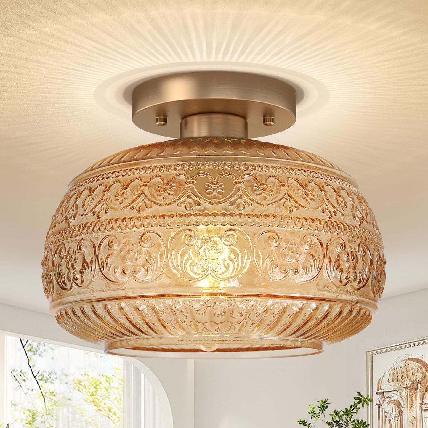 Vintage Gold Semi Flush Mount Ceiling Light Fixture for Home