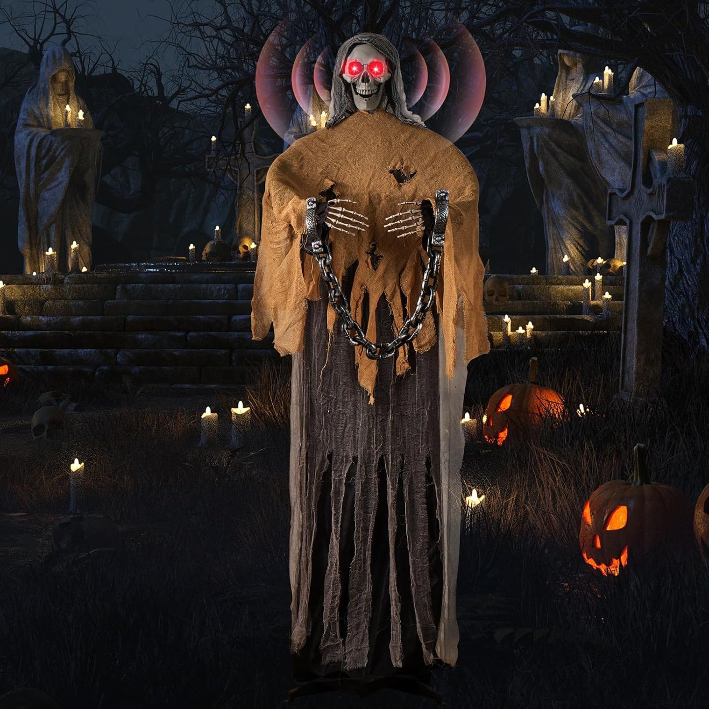 Life-Size Halloween Animatronic Skeleton with Light-Up Eyes