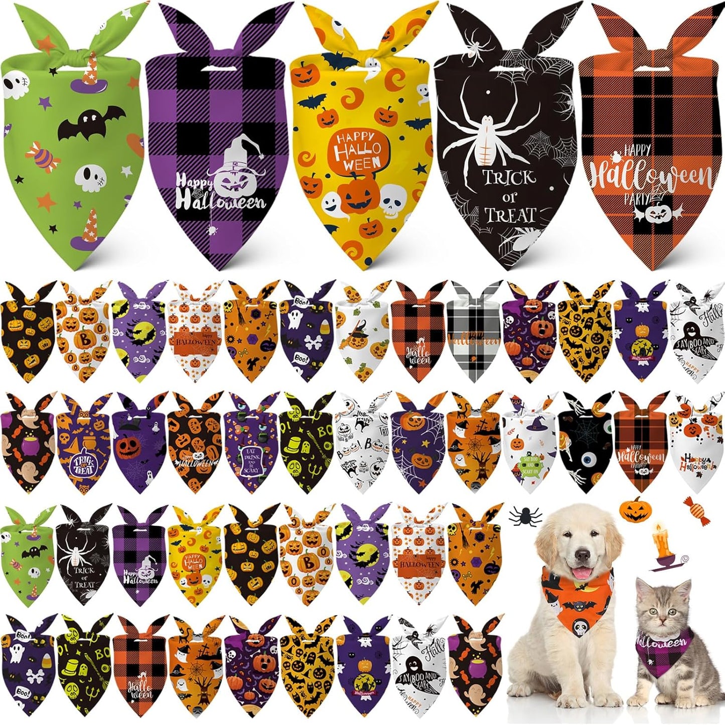 60 Pcs Halloween Dog Bandanas for Festive Pet Costumes