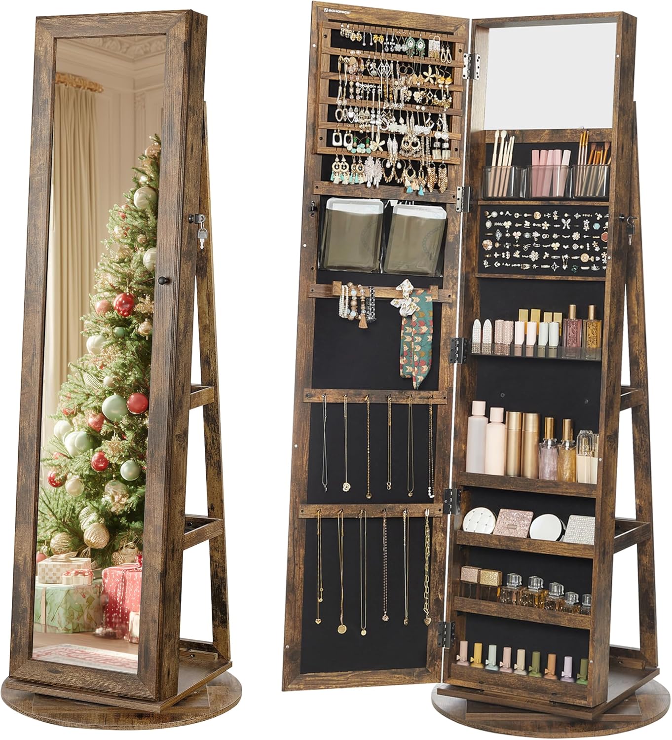 SONGMICS 360 Swivel Jewelry Cabinet with Full-Length Mirror