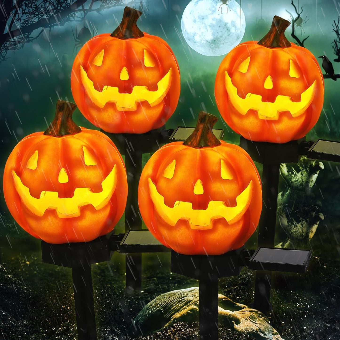 Halloween Solar Pumpkin Pathway Lights for Outdoor Decor