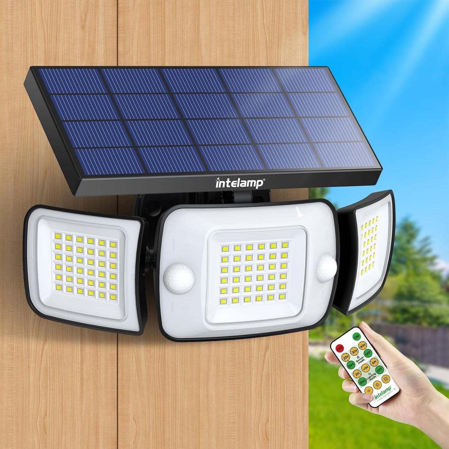 Intelamp Solar Flood Lights Outdoor Waterproof for Security