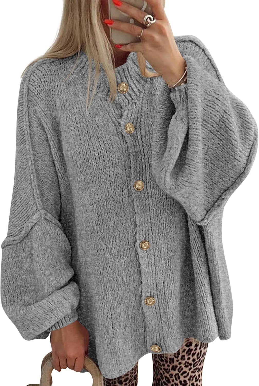 BTFBM Cardigan Sweaters for Women - Cozy Oversized Knit Style