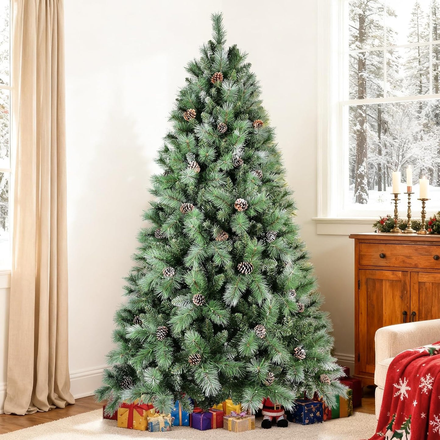 5ft Snow Tips Christmas Tree with Pine Cones for Holiday Cheer