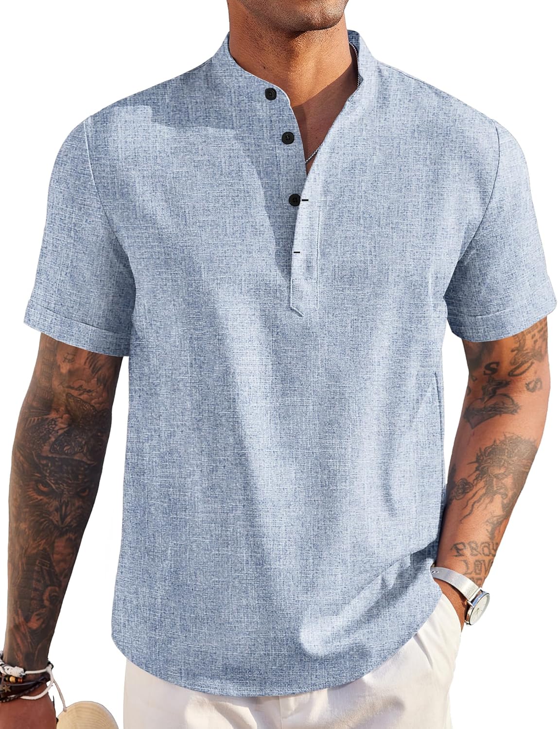 COOFANDY Men's Linen Henley Shirt for Casual Summer Style