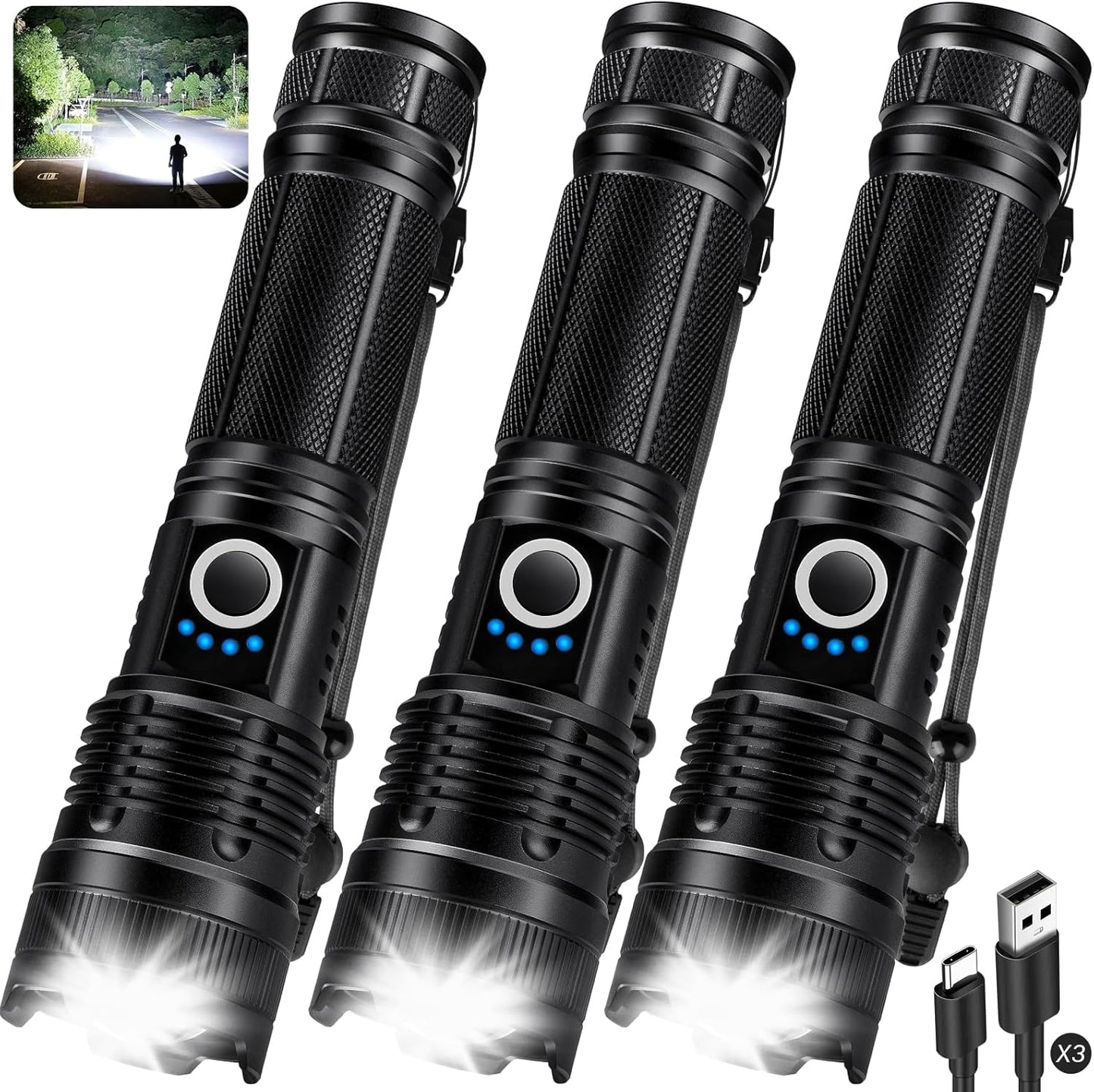 KINGCAESAR 3 Pack Flashlights - Super Bright Rechargeable LED