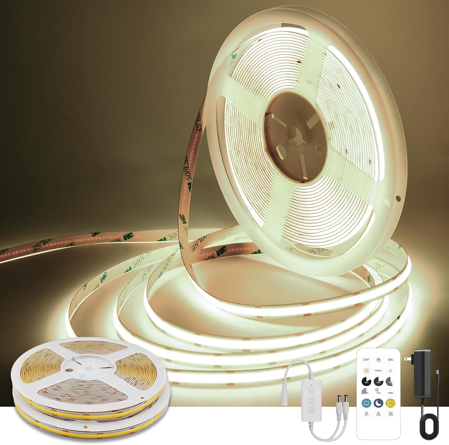 COB LED Strip Lights Natural White 4000K Dimmable 65FT Kit