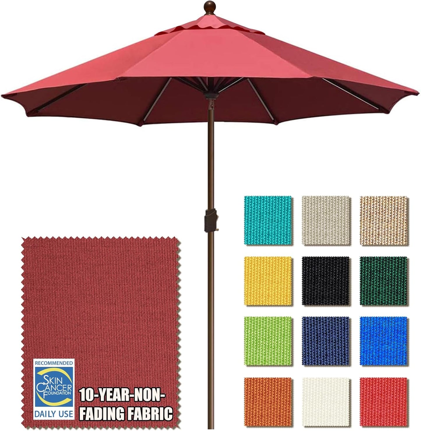 9Ft Market Umbrella with Ventilation for Outdoor Use in Burgundy