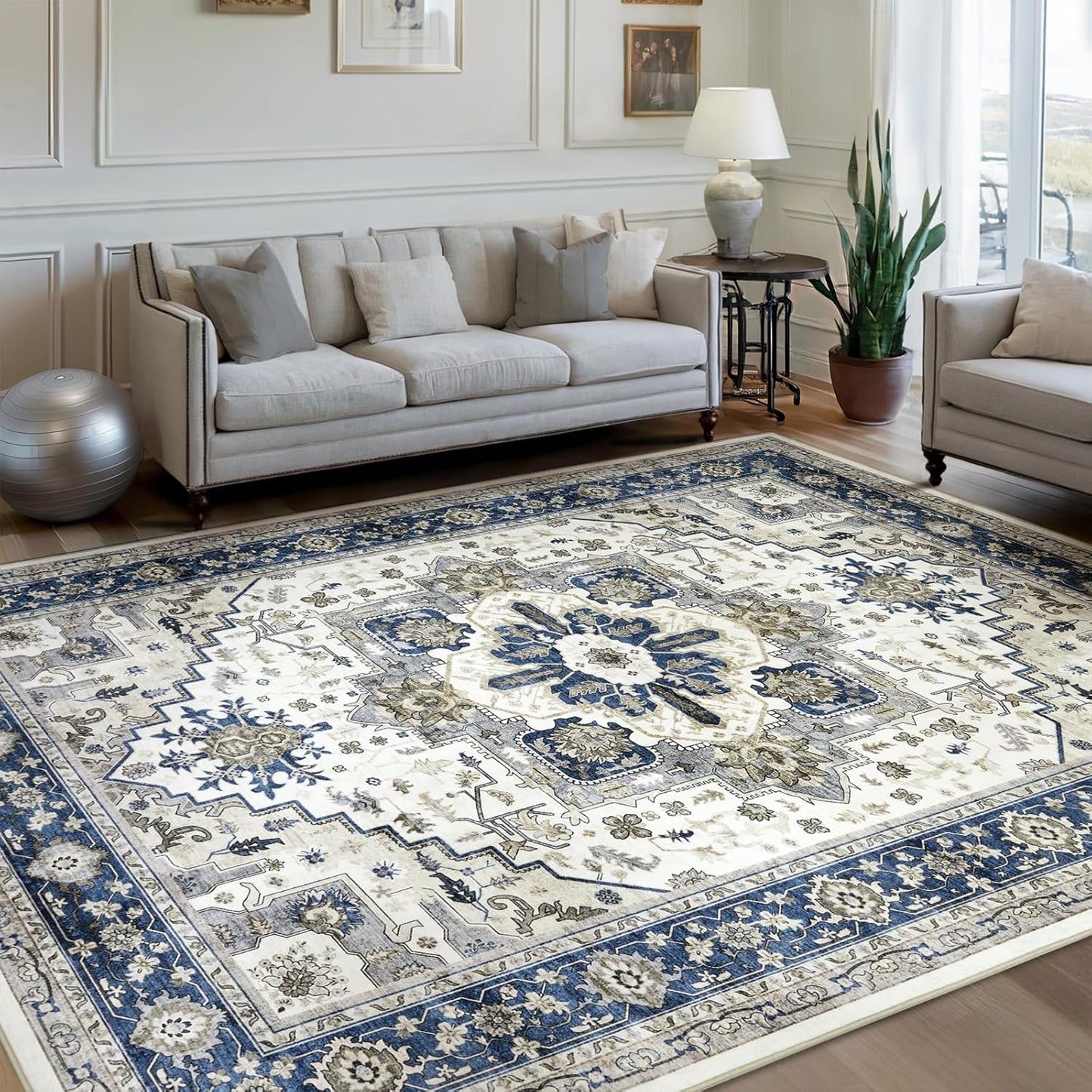 Machine Washable Area Rug 8x10 for Vintage Living Room Style