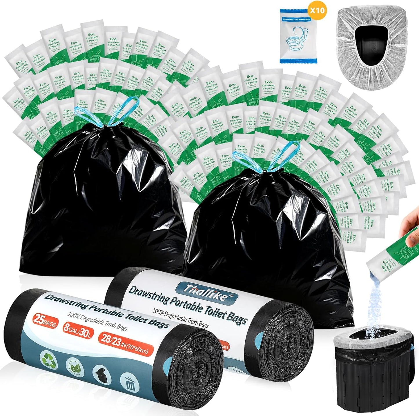 Portable Toilet Bags Poo Gel Set for Camping and Hiking