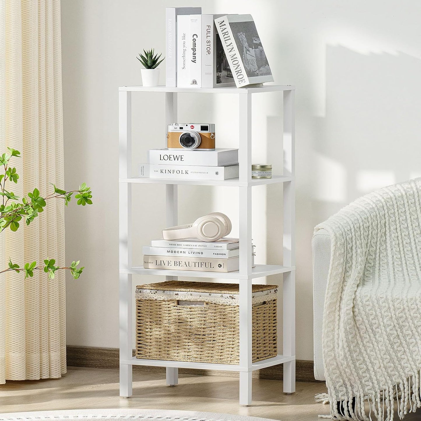 4 Tier Tall Wooden Bookshelf for Small Spaces - Stylish Storage