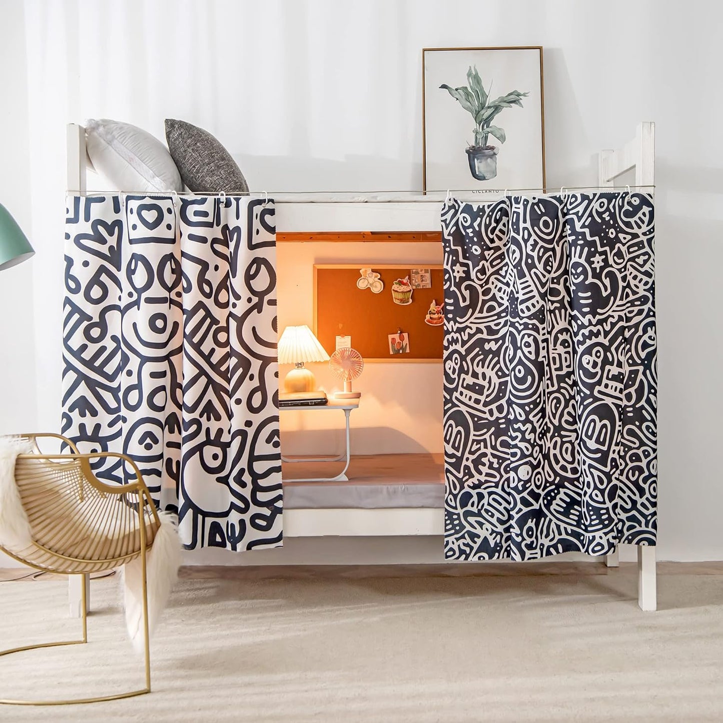 Privacy Underbed Curtains: Black & White Graffiti - 2 Panels