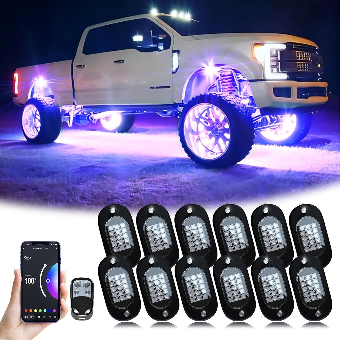YiLaie RGB LED Rock Lights for Off Road Vehicles and More