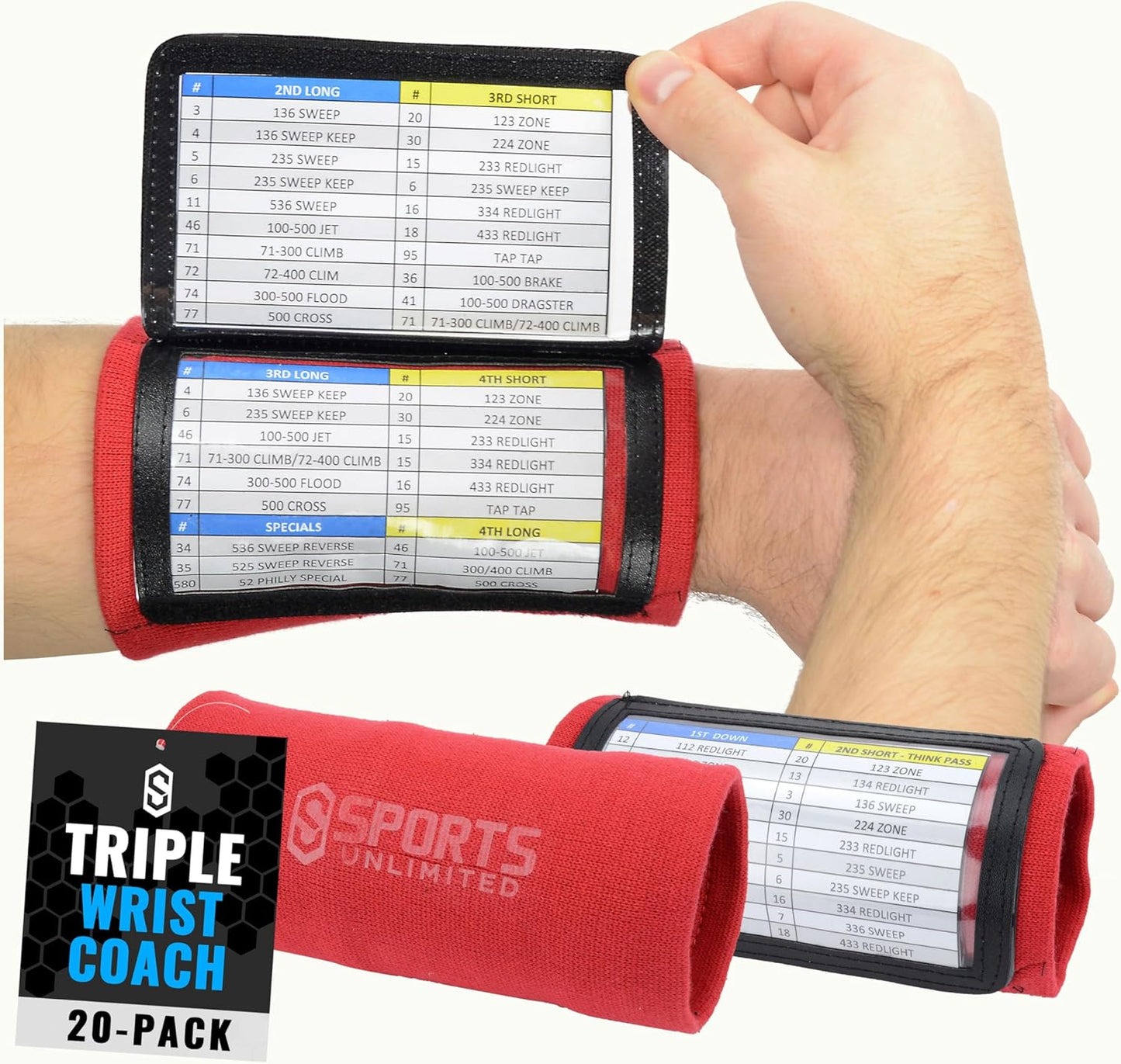 Youth Triple Wrist Coach for Football and Baseball Plays - 20 Pack