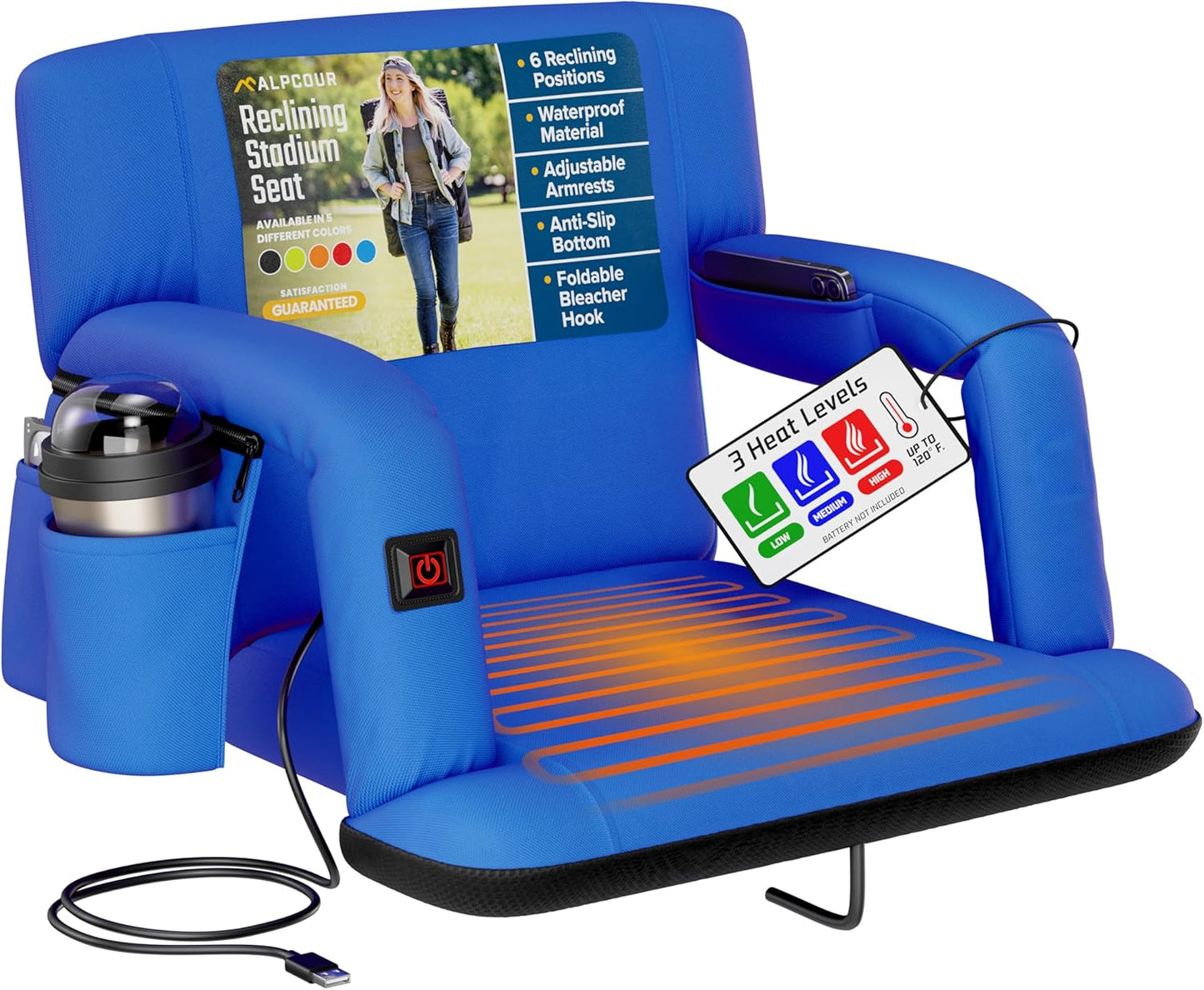 Alpcour Heated Reclining Stadium Seat for Ultimate Comfort