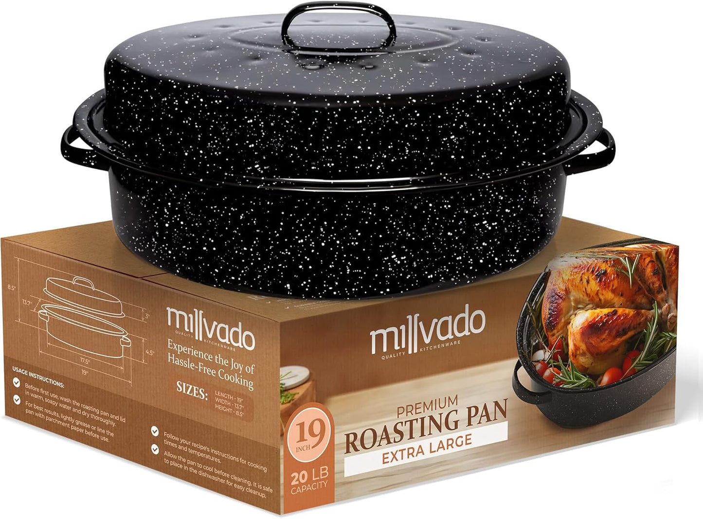 Extra Large 19in Roasting Pan With Lid for Thanksgiving Turkey