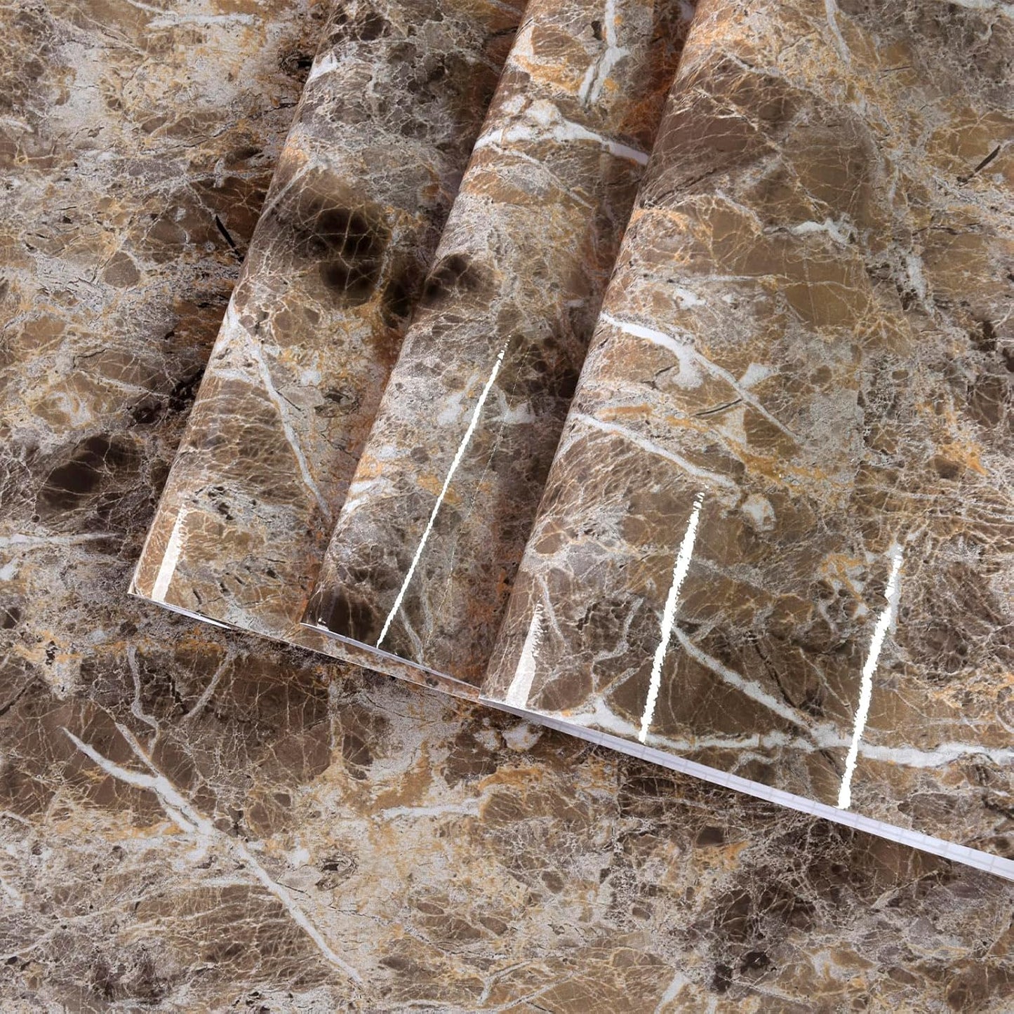 BAYYA Extra Wide Brown Marble Peel and Stick Wallpaper for DIY