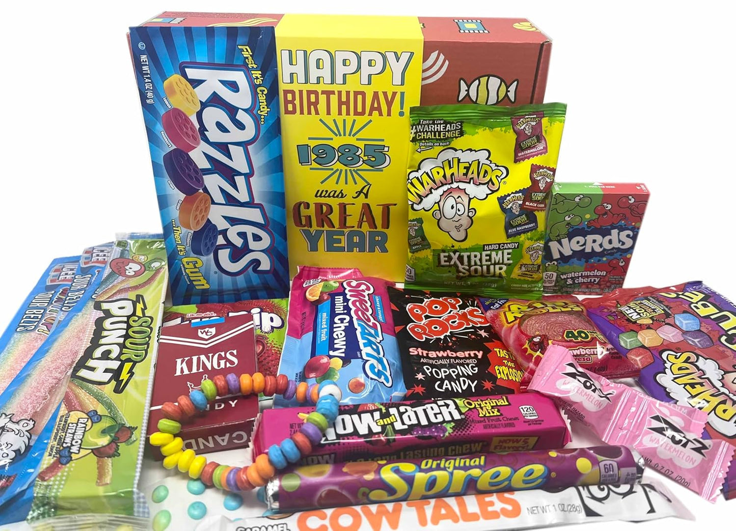 Nostalgic 1985 Candy Gift Basket for 40th Birthday Celebration