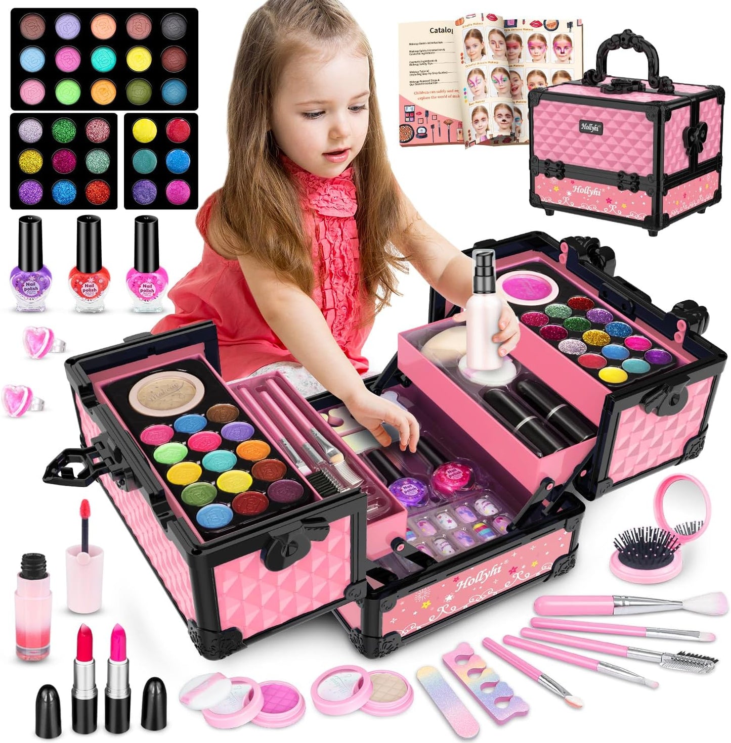 Hollyhi 59Pcs Kids Makeup Kit for Girls - Perfect Play Set