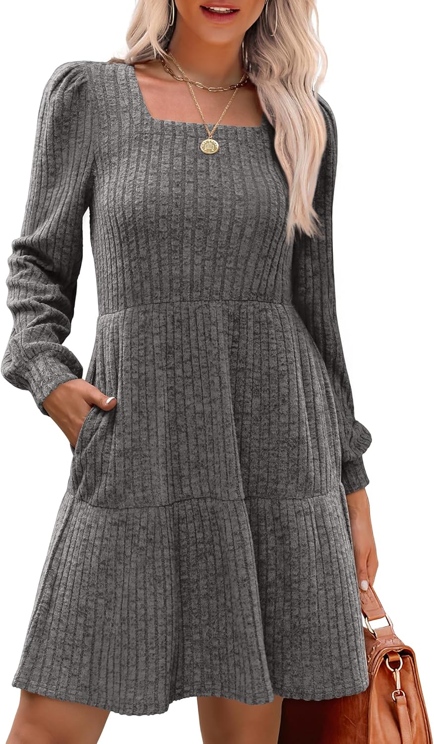 Stylish Womens Square Neck Long Sleeve Fall Dresses for All Occasions