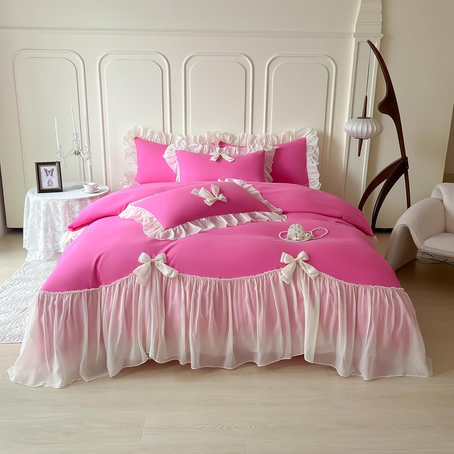 Girls Lace Bedding Queen Comforter Cover Set with Ruffles