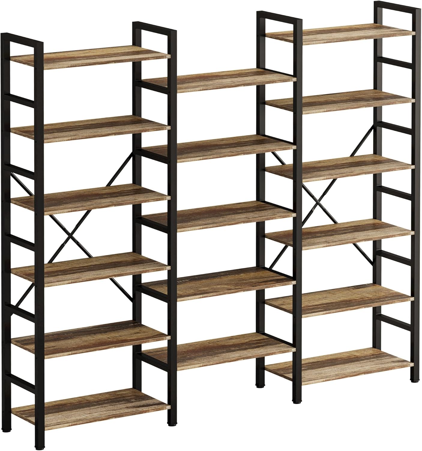 Triple Wide Industrial Bookshelf with 6 Tiers for Home Office