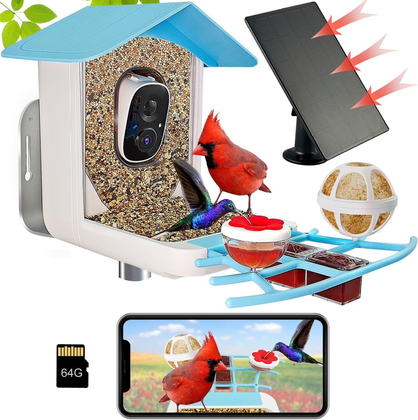 AI-Powered Bird Feeder Cam, 2K Live Video, Solar, WiFi - Kadymay