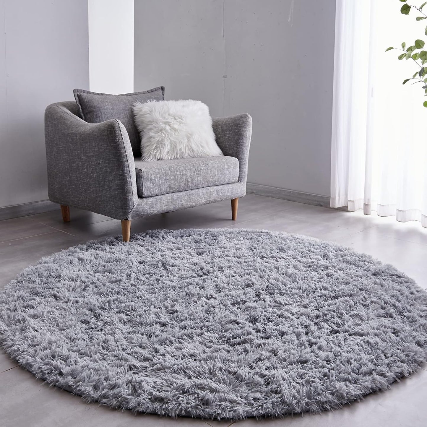 Ultra-Soft Plush Grey Round Rug for Kid's Bedroom Decor