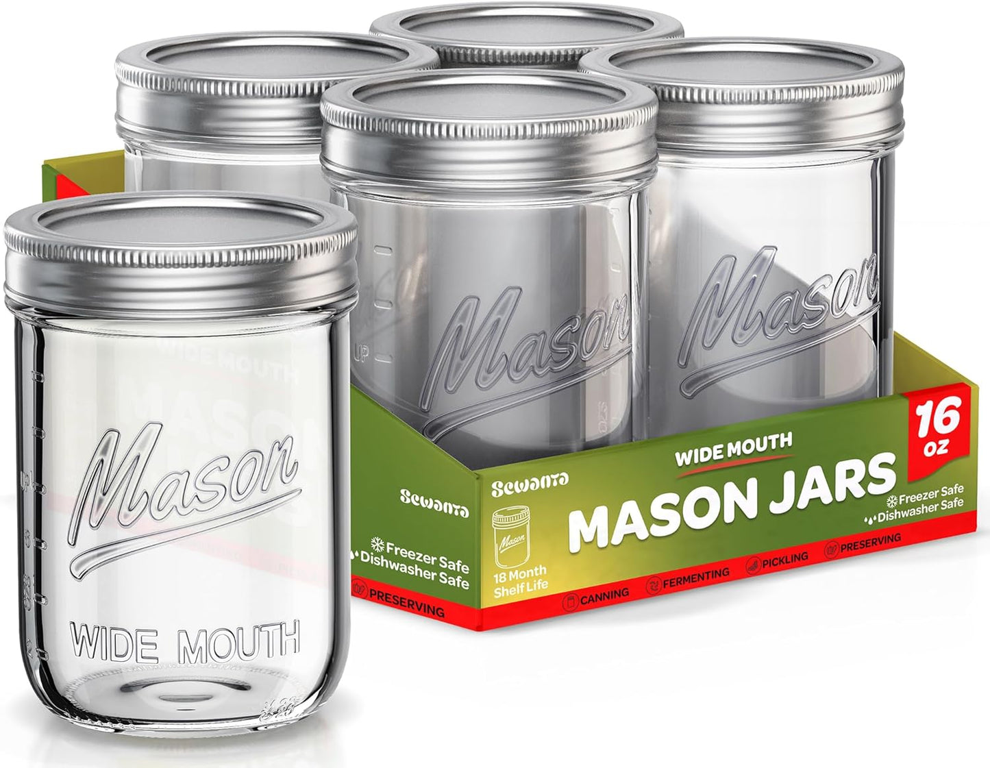 Wide Mouth Mason Jars 16 oz - Perfect for Canning and Decor