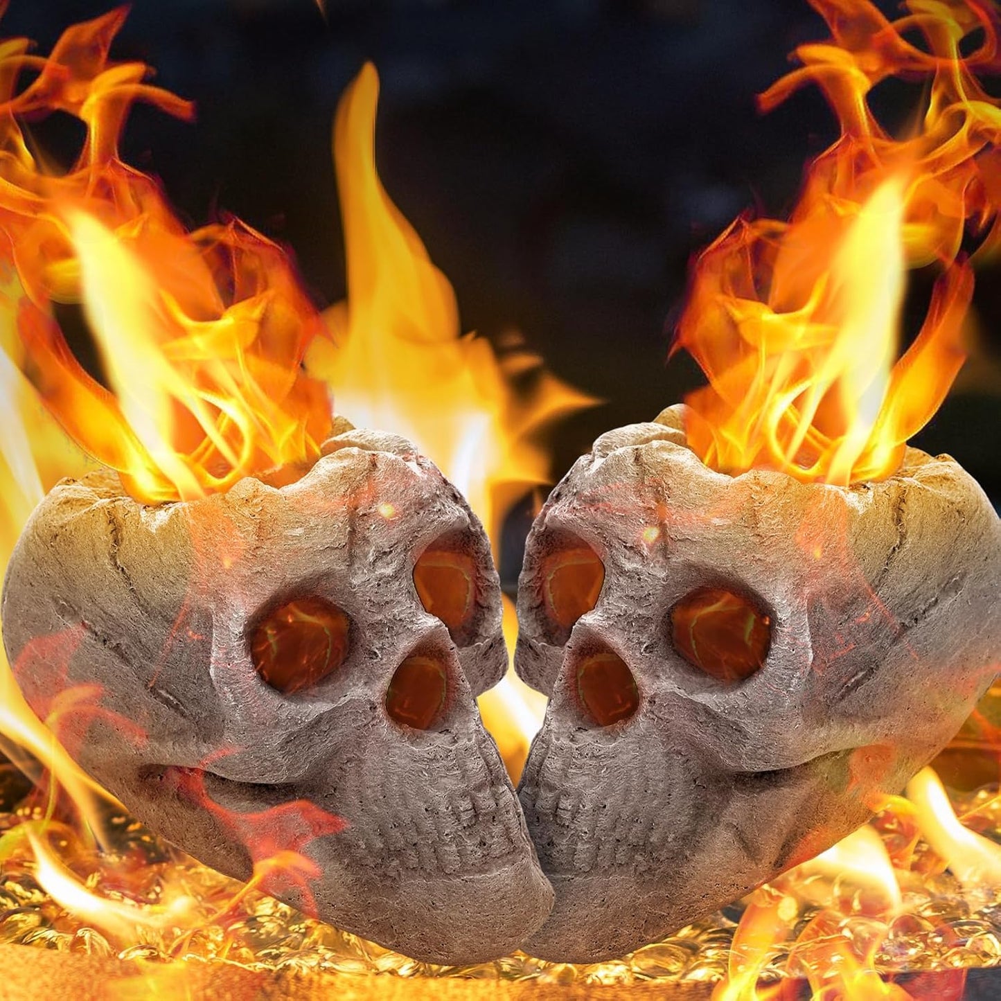 2 Pack Fire Pit Skulls for Halloween Decor and Bonfire Fun