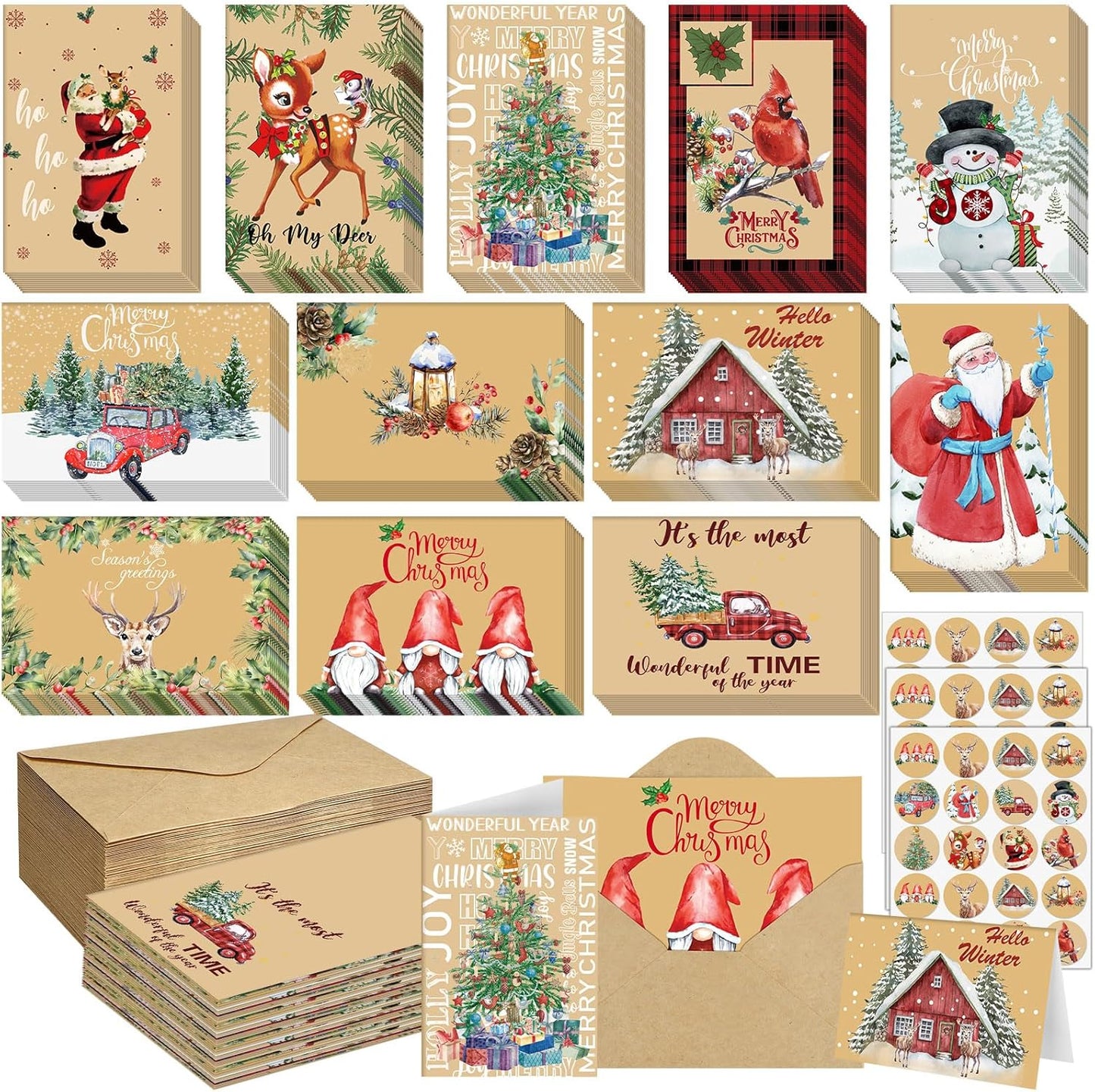 360 Sets Vintage Christmas Cards with Envelopes and Stickers