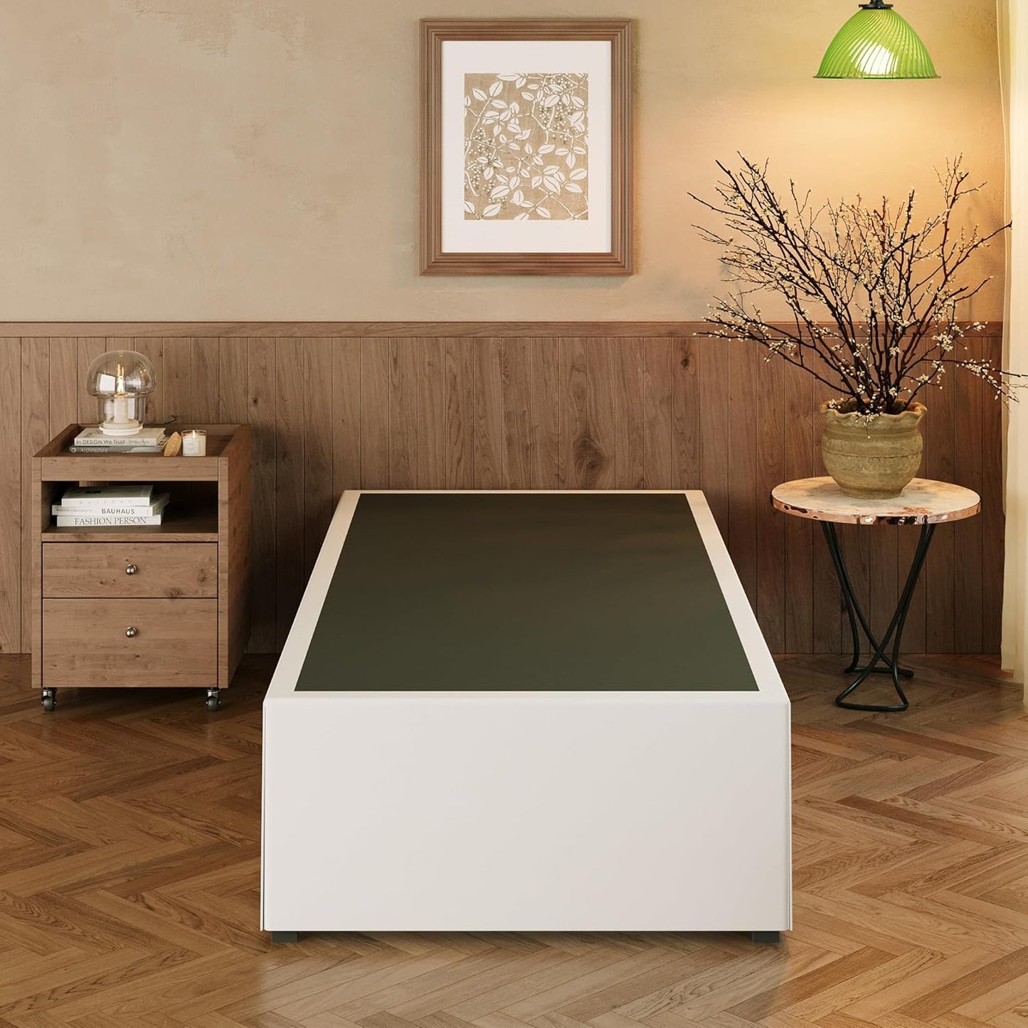 EMODA 18 Inch Twin XL Bed Frame with White Cover, Heavy Duty